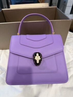Brand New! Bulgari Lavender Top-Handle Satchel with Serpent Head Clasp